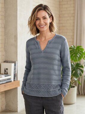 Territory Ahead Cotton Textured Sweater Size XL Blue Boho Lagenlook Coastal